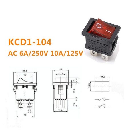 6A 250V DPST ON-OFF Rocker Switch with Light