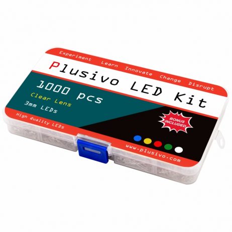 Plusivo 3mm Clear Lens LED Assortment Kit with Bonus Resistor Pack