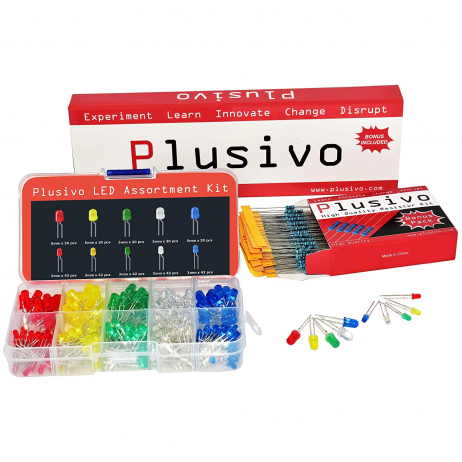 Plusivo 3mm and 5mm Diffused LED Assortment Kit with Bonus Resistor Pack