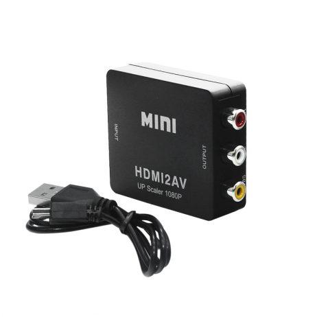 HDMI to AV Adapter HD Video Converter Box ScalerHDmi to RCA AV CVSB L R Video 1080P HDMI2AV Support NTSC PAL BLACK