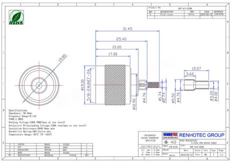 Coaxial Connector Male N Type