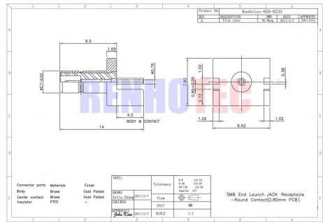 SMB RF Coax Female Straight Gold Plated for Edge Mount