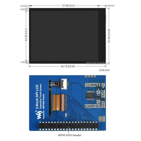 Waveshare 2.8 Inch 480×640 DPI, IPS Capacitive Touch Screen LCD for Raspberry Pi