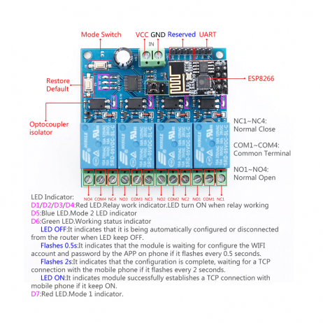 Generic ESP8266 ESP 01 5V 4 Channels WiFi Relay Module for Home Remote Control Switch 5