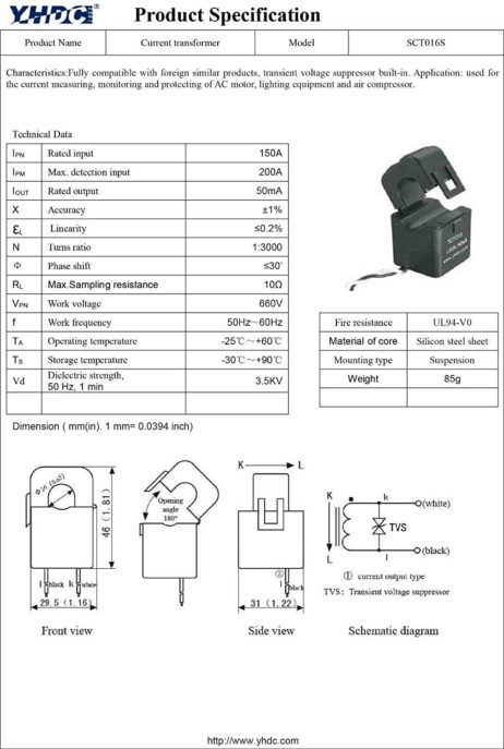 YHDC YHDC SCT016S 200A100mA Split Core Current Transformer 4