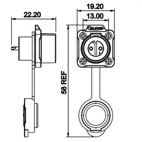 LP-12 Female 2 Pin Soldering Type Power Connector with Plastic Shell IP67 125V 5A