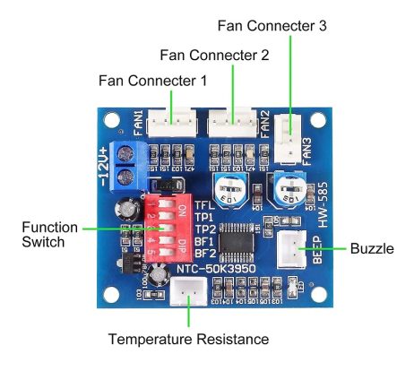 DC12V PWM DC Fan Speed Controller Variable Speed Temperature Speed Controller with Temperature Probe High Temperature Alarm