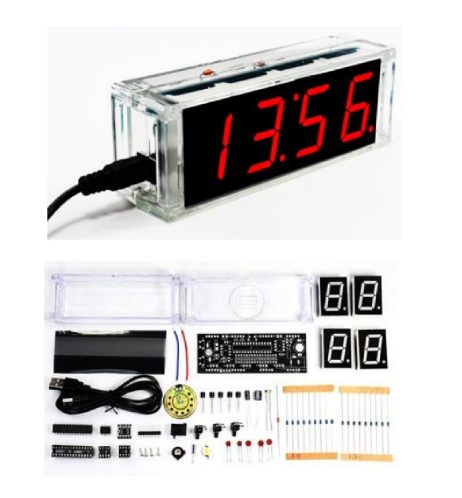 DIY Kit Red LED Electronic Microcontroller Digital Clock Time Thermometer With Talking Clock and PDF with Speaker