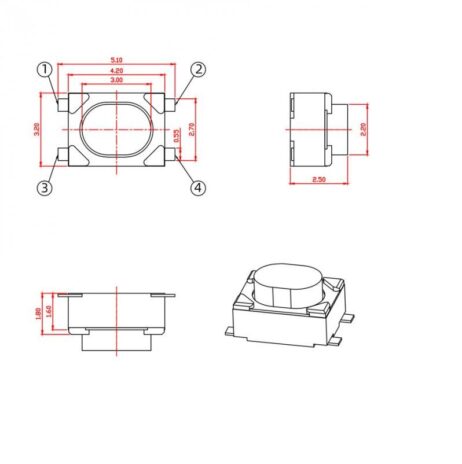 Tact Switch-TK-1180A-4 Pins 3x4x2.5