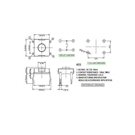 Tact Switch-TK-1046-4 Pin 6.2x6.2mm