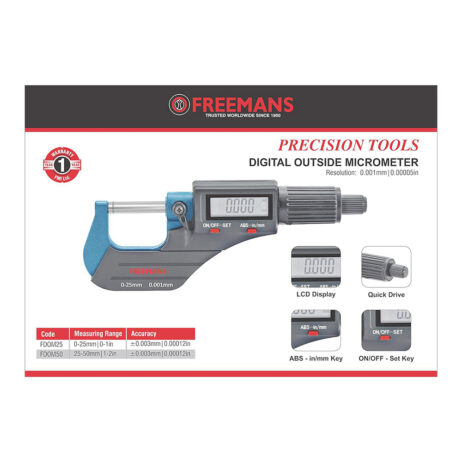 Freemans Digital Outside MicroMeter FDOM25 Measuring Range 0-25mm